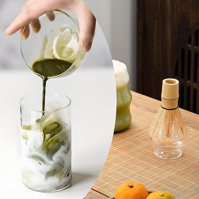 Matcha Bowl with Spout, Matcha Whisk Holder, Glass Matcha Bowl and Whisk Holder Set, Exquisite Matcha Set for Tea Ceremony