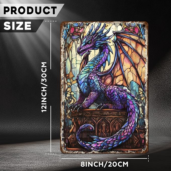 Dragon Wall Art Metal Sign Dragon Sign Vintage Tin Sign Retro Dragon Bathroom Decor Metal Wall Decor for Home Office Man Cave Bar 12 * 8inch - Image 4