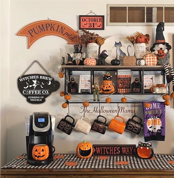 Halloween Witches Brew Coffee Co.Wood Sign Coffee Cup Wooden Sign Alloween Coffee Shop Home Kitchen Office Cafe Coffee Station Door Wall Decor 4.8x6.78 Inch - Image 7
