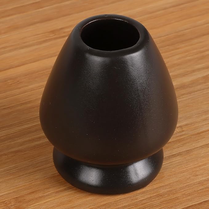 Matcha Tea Bamboo Whisk And Ceramic Rest 2 Piece Set - Black Holder - 1 Set