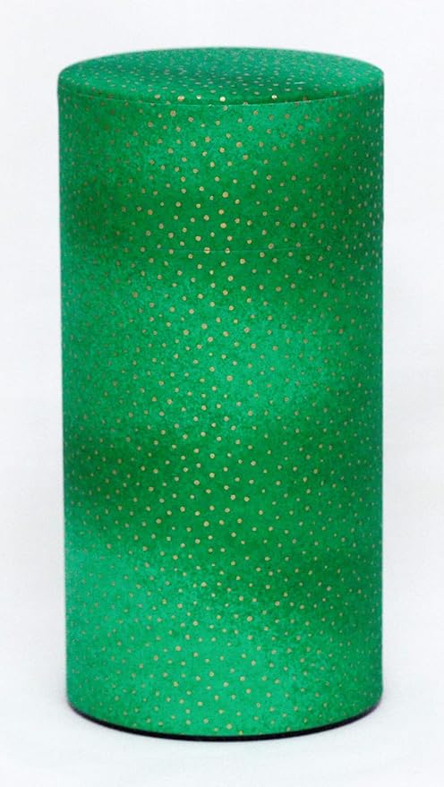 Washi Paper Tea Tin Canister: Long 7oz (200g) Dotted Green (#6), Japan