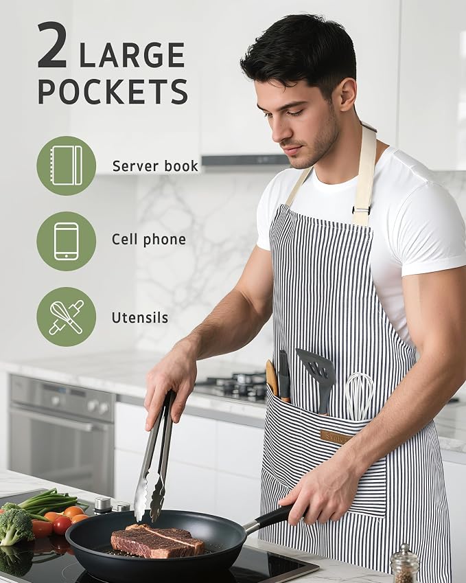 Syntus Apron for Men Women, Adjustable Cooking Kitchen Apron with 2 Pockets | Machine Washable, Firm Stitching, Stain Resistance, Long Tie Straps, 2 Pockets, Versatility, Unisex Use, Gift, BBQ - Image 6