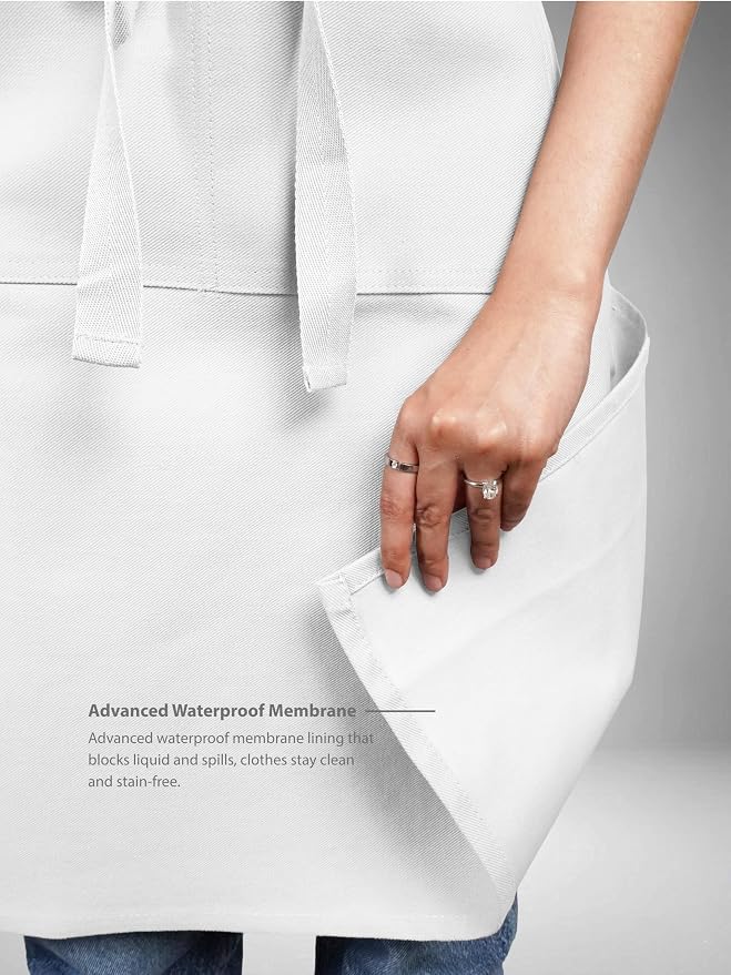 Cotton Crossback Apron with Waterproof Lining, 2 Pockets, Adjustable Water-Resistant Chef Apron - Image 7