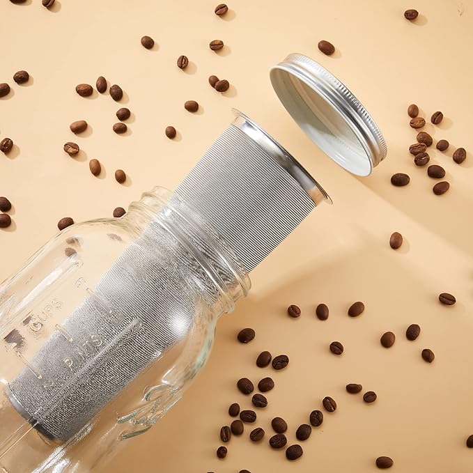 2 Pcs Cold Brew Coffee Filter Stainless Steel Filter Coffee Tea Infuser Strainer Canning Jar Mesh for Wide Mouth Mason Canning Jar, Iced Tea Maker (1 Quart)