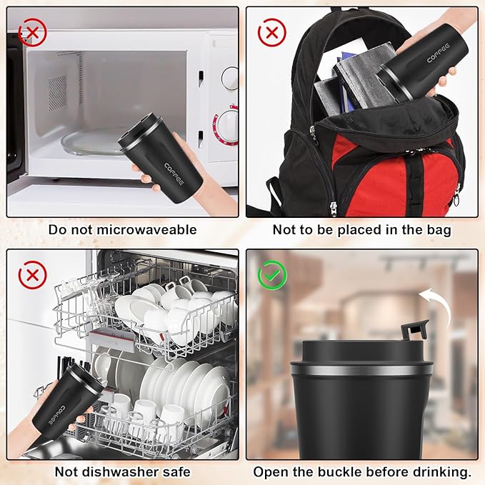 MOMSIV 12oz Travel Mug, Insulated Coffee Cup with Leakproof Lid, Vacuum Stainless Steel Double Walled Reusable Tumbler for Hot and Cold Water Coffee and Tea In Travel and Car Black