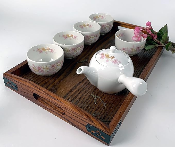 JapanBargain 1608, Wooden Serving Tays with Handle Rectangle Butler Tray Breakfast Lunch Bento Dinner Tray Tea Serving Tray Platter, 16.5 x 10.75 inch, 2-Pack
