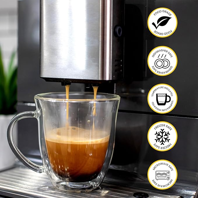 AYL Double Wall Glass Coffee Mugs - 13 oz Insulated Clear Latte Mugs Set of 2, Perfect for Espresso, Cappuccino, Latte, Tea - Elegant Glass Coffee Cups