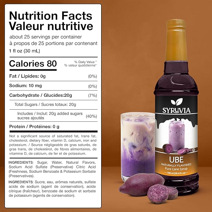 Syruvia Ube Flavored Syrup for Drinks, Cocktails, Lemonades, Iced Teas and Desserts – 25.4 fl oz, With Pump