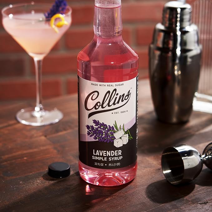 Collins Lavender Simple Syrup for Cocktails with Real Sugar, Lavender Syrup for Lemonade, Soda Water, Coffee, Iced Tea, Matcha, Baking, Desserts, Drink Mixer for Home Bar, 32 oz - Image 8