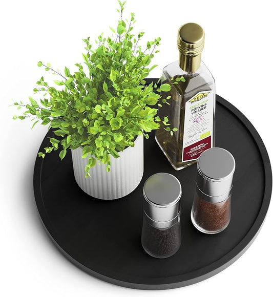 Lazy Susan Organizer Homerays 10 Inch Non-Skid Bamboo Lazy Susan for Kitchen Rotating Spice Rack for Kitchen Cabinet, Wood Turntable for Kitchen Countertop Organizer Black by Homerays