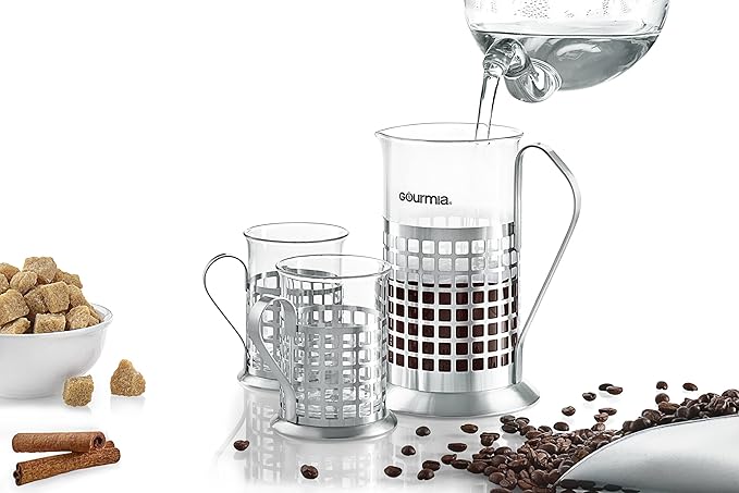 Gourmia GCM9830 French Press Coffee Maker Set 600 ml French Press Coffee Brewer With 2 Matching Stainless Steel Drinking Cups