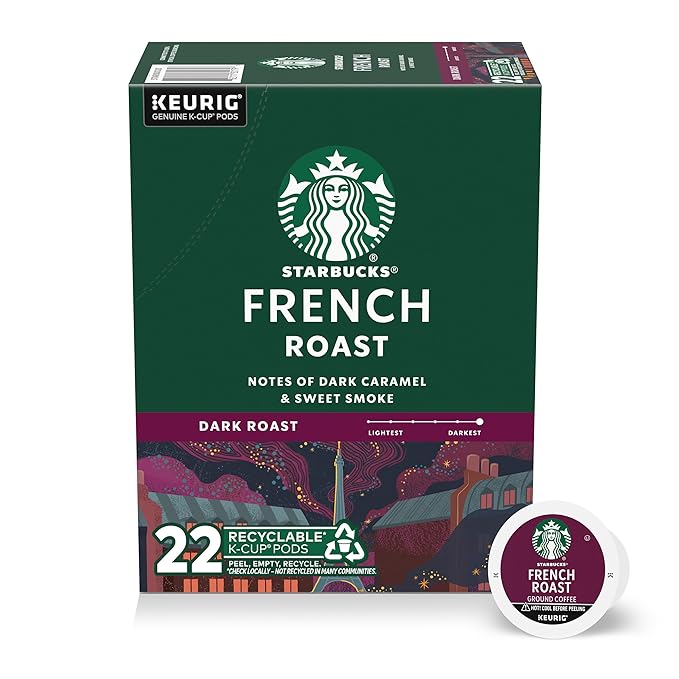 Starbucks K-Cup Coffee Pods, Dark Roast Coffee, French Roast for Keurig Brewers, 100% Arabica, 1 box (22 pods)