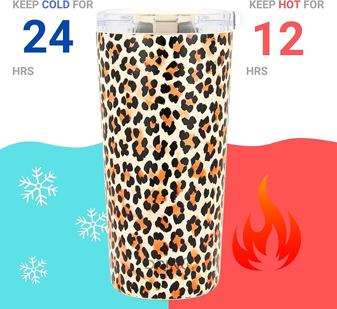 Drinco - 20 oz Stainless Steel Tumbler | Double Walled Vacuum Insulated Mug With Lid, 2 Straws, For Hot & Cold Drinks (20oz Leopard)