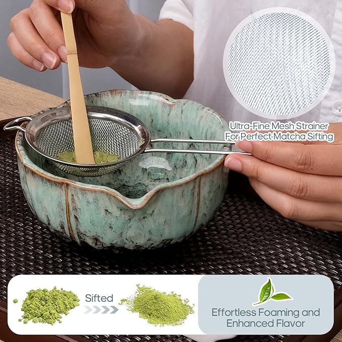 Joyscale Matcha Whisk Set, Matcha Set Whisk And Bowl, 9 Pcs Matcha Kit Set(Rose Design), 18 OZ, Japanese Matcha Tea Set, Matcha Making Kit Gifts for Tea Lovers(Blue)