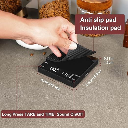 Digital Espresso Coffee Scale with Timer, Rechargeable Flat Glass Mirror Weight Grams Ounces, 0.1g Precision for Barista Pour Over Matcha Baking, Max 2000g Capacity (Black)