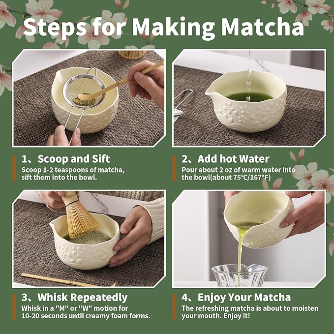 Matcha Whisk Set, 5 Pcs Ceramic Matcha Set, Matcha Kit Set Includes Matcha Bowl, Matcha Whisk and Holder, Bamboo Scoop and Sifter, Matcha Tea Set, Ideal Gift for Family/Friend (Beige)