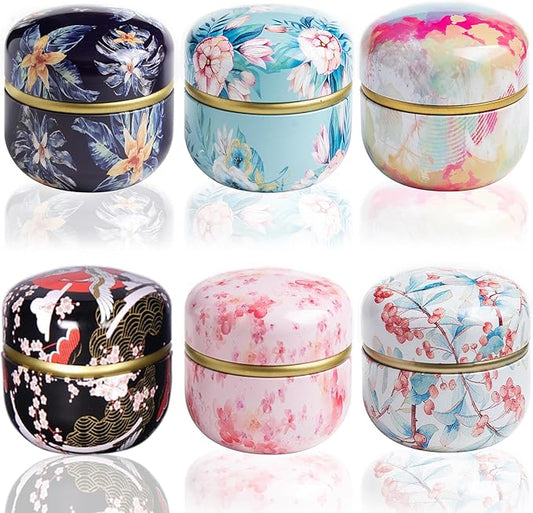 Tea Storage Container Tea tins WEMEGA Tea coffee Container capacity 10oz Candy Chocolate Sugar Spices Herbs and Spices Perfect For Keeping Dry and Storing Loose Tea Leaves 6pack