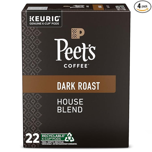 Peet's Coffee, Dark Roast Keurig K-Cup Pods, 100% Arabica Coffee - House Blend 88 Count (4 Boxes of 22 Pods)
