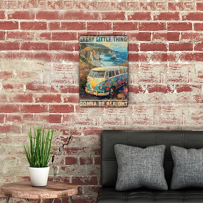 Sanwarm Metal Sign 8X12 Inch, Bus Hippie Flower Vintage Tin Sign Wall Art Decor for Home, Living Room, Kitchen, Garden, Bedroom, Office, Hotel, Cafe And Pub Decoration - Image 5
