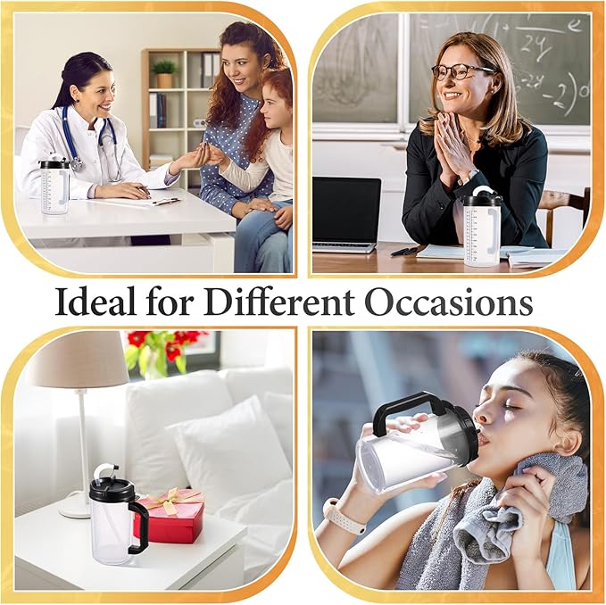4 Pcs 32 oz Hospital Water Cup with Straw and Lid Insulated Double Walled Water Cup with Handle and Straw Elderly Bottle Plastic Drinking Carafe Insulated Mug (Black)