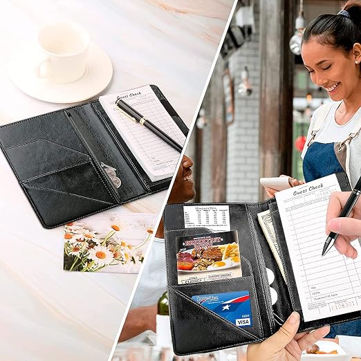 Server Books for Waitress, with 7 Large Pockets, Waiter Serving Book, Waitstaff Server Order Pads, Cute PU Leather Server Book with Pen Holder Fit Server Apron, Skull in Headphones - Image 7