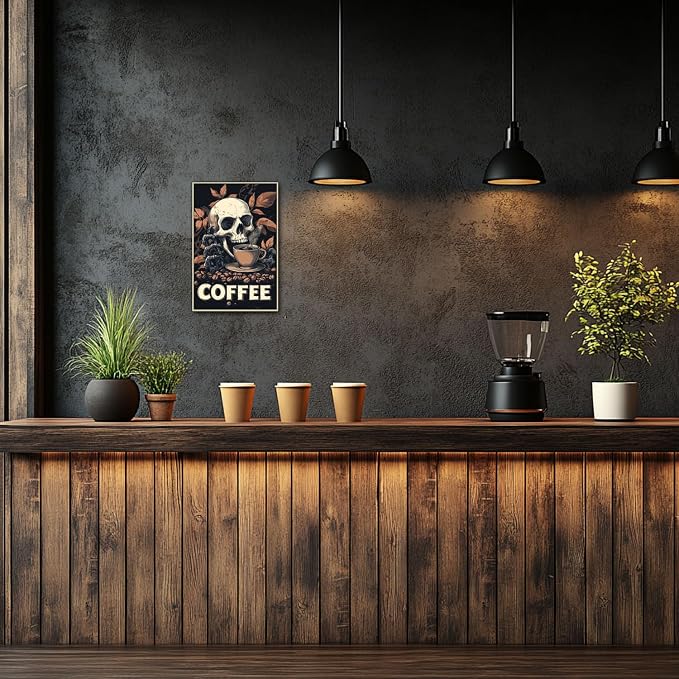 Funny Vintage Coffee Lovers Tin Sign Collection Wall Art – Retro Wall Decoration For Cafe Bar/Garage/Man Cave/Kitchen, 8x12 Inches (G - Gothic Style Skull Coffee, 12X8X0.08 IN) - Image 3