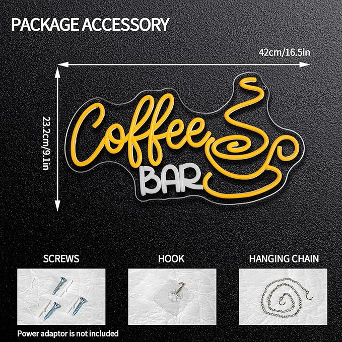 Coffee Bar Neon Sign Dimmable Coffee Corner Neon Light Sign for Business Decor Letters Yellow Led Signs for Pub Cafe Home Bar Restaurant Art Wall Decor Gift 16.5" x 9.1"