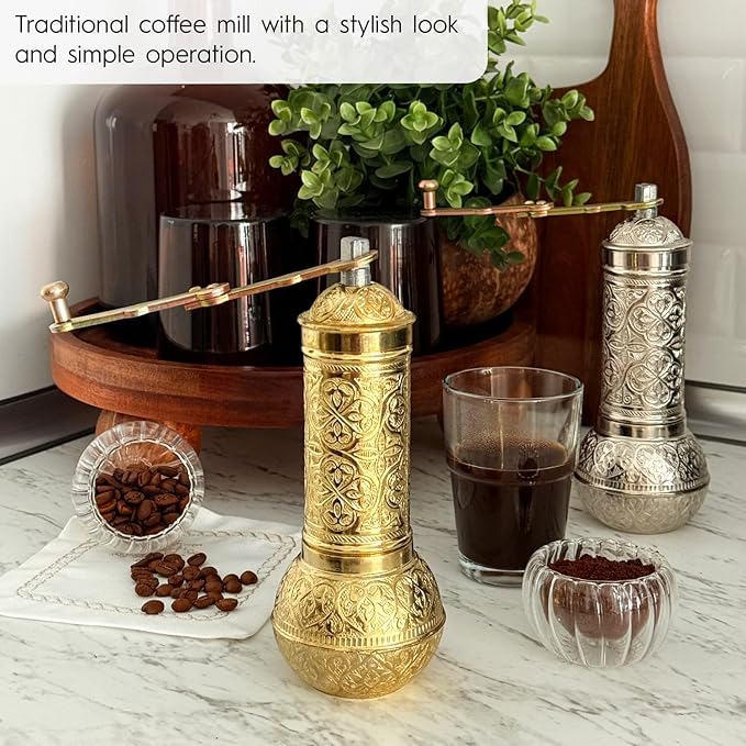 Decorative Handmade Coffee Grinder, Refillable Turkish Pepper Mill, Manual Coffee Mill with Handle, Coffee Grinder Metal with Hand Crank 18 cm-7.1 inch