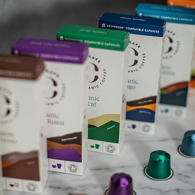 Cru Kafe Decaf USDA Organic Espresso Coffee Capsules (10 Pods) Fairtrade Coffee Pods Compatible with Nespresso Original Line and Pixie Machines