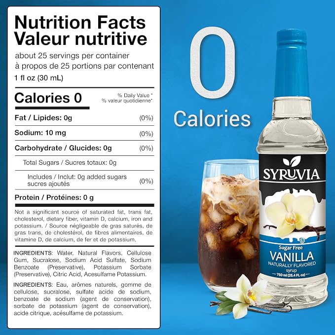 Syruvia Sugar Free Vanilla Syrup for Coffee – Zero Sugar Vanilla Coffee Syrup, for Lattes, Drinks & Beverages – 25.4 fl oz, With Pump - Image 2