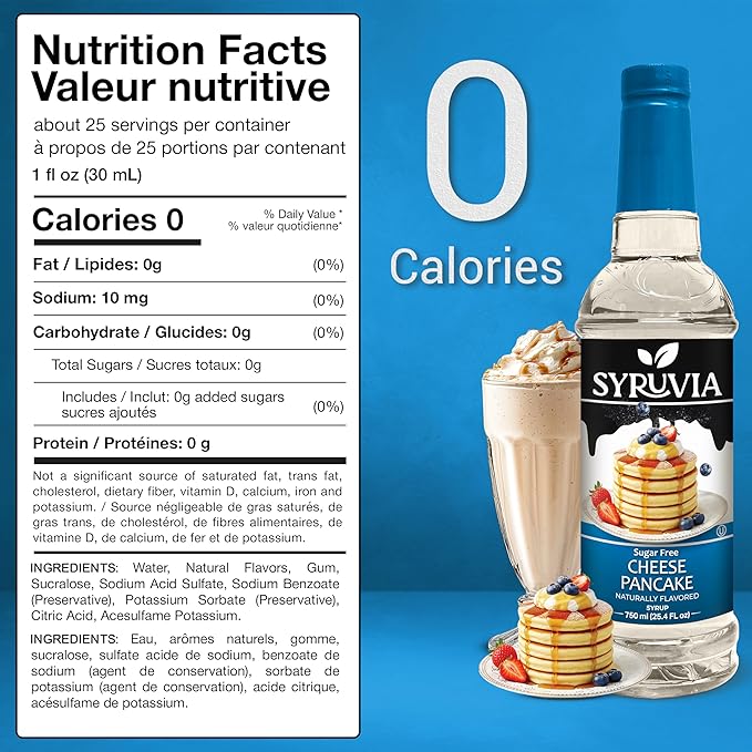 Syruvia Sugar-Free Cheese Pancake Syrup, Natural Flavors, Syrup for Drinks, Lattes, and Desserts – 25.4 fl oz