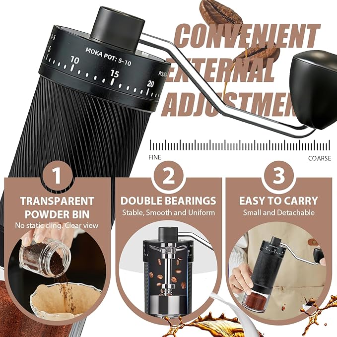 Manual Coffee Grinder with 40 External Adjustable Settings, Ceramic Conical Burr, Non-Slip Hand Coffee Grinder, Portable Coffee Mill for Espresso, Pour Over, French Press, Camping