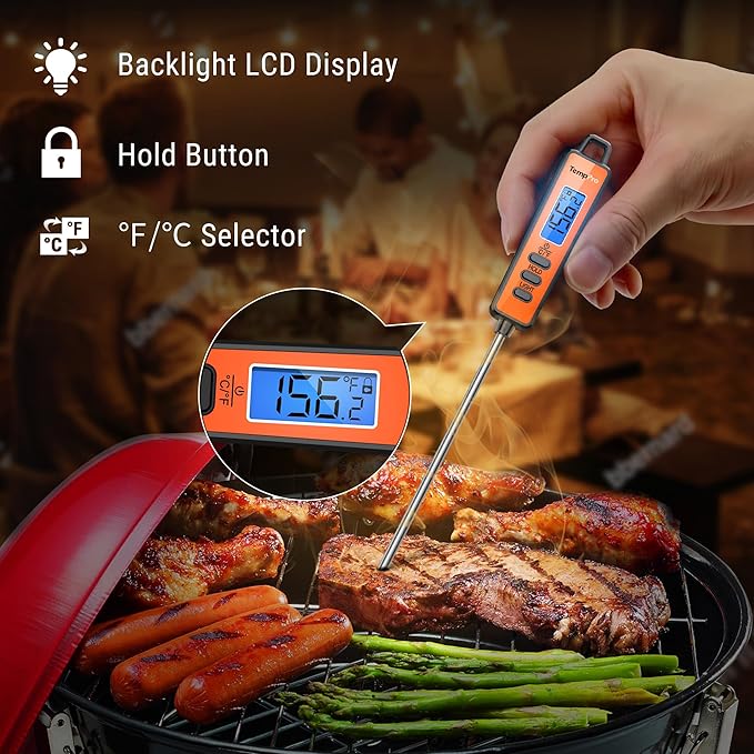 TempPro TP01A Digital Meat Thermometer for Cooking Candle Liquid Deep Frying Oil Candy, Kitchen Food Instant Read Thermometer with Super Long Probe, Backlit, Lock Function (Previously ThermoPro)