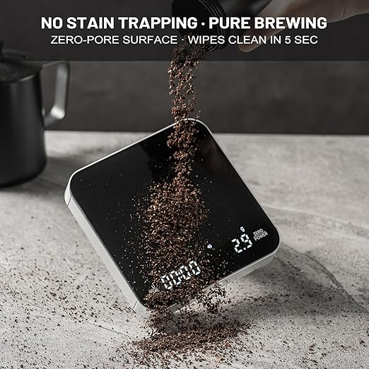 KitchenTour CaféMetric Coffee Scale with Timer 0.1g/2000g - Precision Small Scale for Espresso & Pour Over - Mini Scale with LED Display (Silver, AAA Battery)