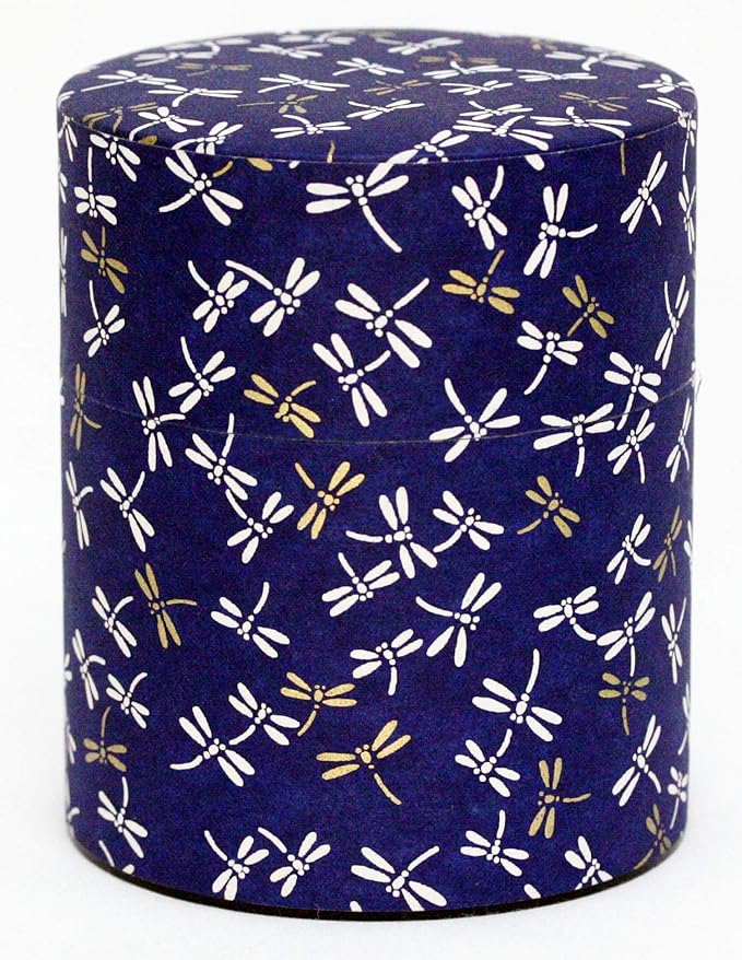 Washi Paper Tea Tin Canister: Wide 7oz (200g) Dragon Fly in Midnight Sky (#121), Japan