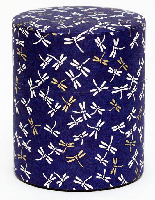 Washi Paper Tea Tin Canister: Wide 7oz (200g) Dragon Fly in Midnight Sky (#121), Japan