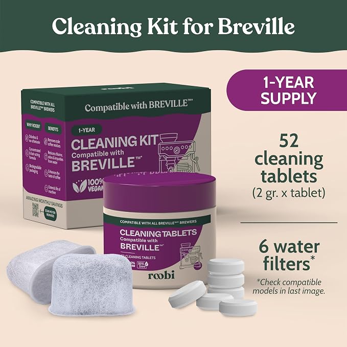 Roobi Breville Compatible Espresso Machine Cleaning & Maintenance Kit. Includes 52 Breville Cleaning Tablets and 6 Water Filters. Carbon Neutral. 1 Year Supply. - Image 3
