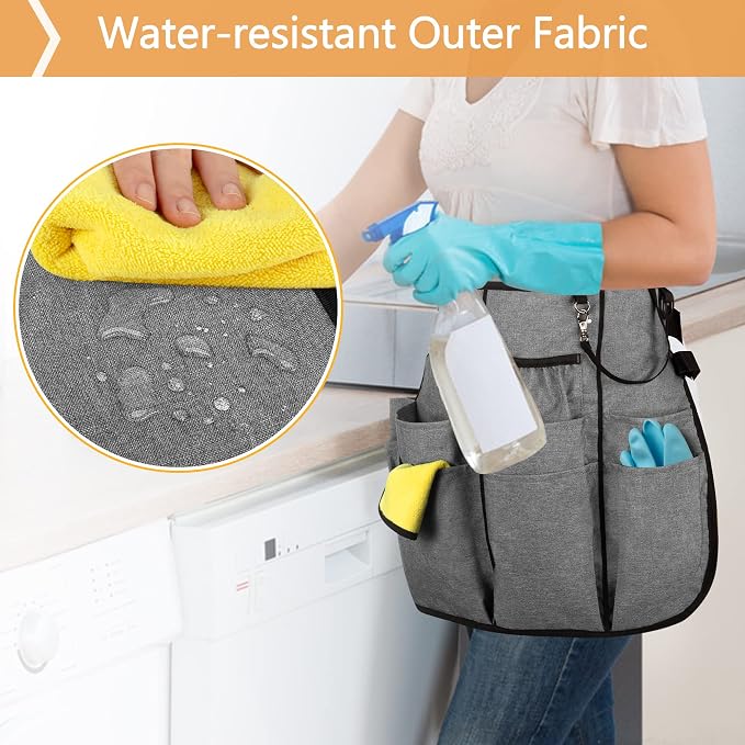LoDrid Professional Cleaning Apron with 9 Pockets and Waist Belt, Gray | Adjustable Cleaning Caddy Aprons for Cleaning Work of House Hotel - Image 2