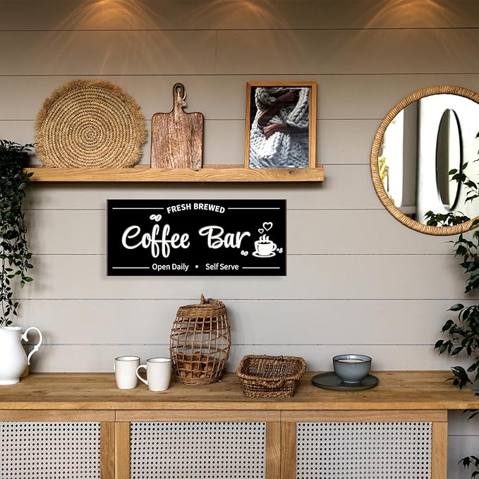 Uflashmi Coffee Bar Sign Wall Decor, Coffee Signs for Cafe Station Bar Kitchen Decorations, Cafe Station Accessories Decor Wall Art, Black