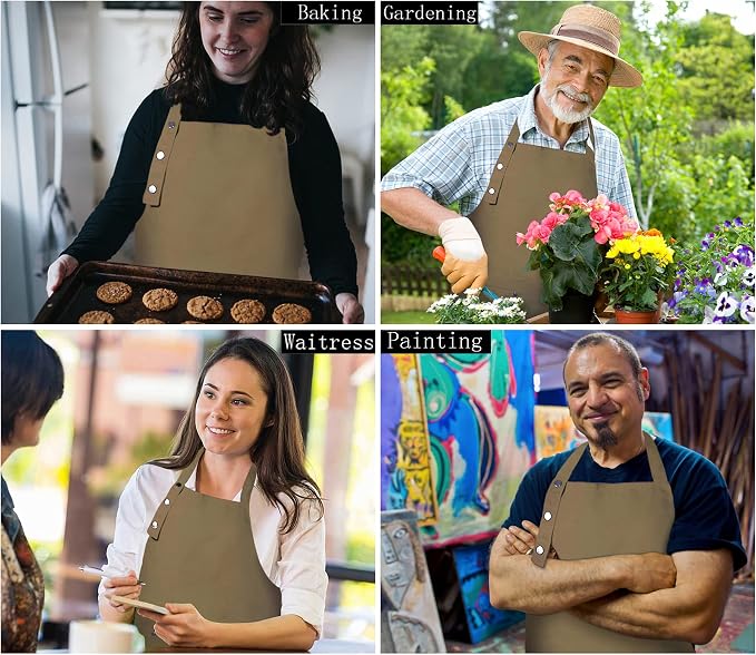 Hongsome Adjustable Button Apron for Women Men Artist Painting Pottery Garden Cooking Kitchen Chef 3 Pockets Waterproof M-XXL - Image 6