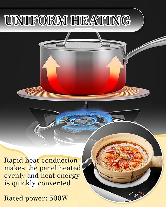 RoseFlower Induction Adaptor, 24cm/9.45" Foldable Handle Heat Diffuser Plate – Universal for Induction Cooker/Gas Stove, Portable Hob, Camping Cooker, Moka Pot Adapter Plate, Heat Diffuser for Cooking