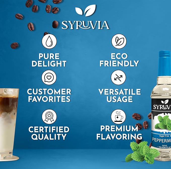 Syruvia Sugar Free Peppermint Syrup for Coffee, Flavored Syrup for Drinks, Lattes, and Desserts – 25.4 fl oz, With Pump - Image 5