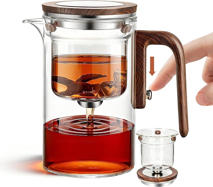 MACTANO Enchant Series Glass Magic Teapot with Magnetic Infuser, Modern Personal Tea Pot for Loose Leaf Tea Visual Brewing Easy Clean - 20.29 oz