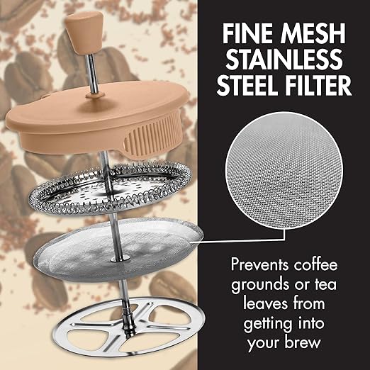 Primula French Press Coffee Maker, Heat Resistant Borosilicate Glass with Stainless Steel Filters, 8 Cup, 34 oz, Caramel