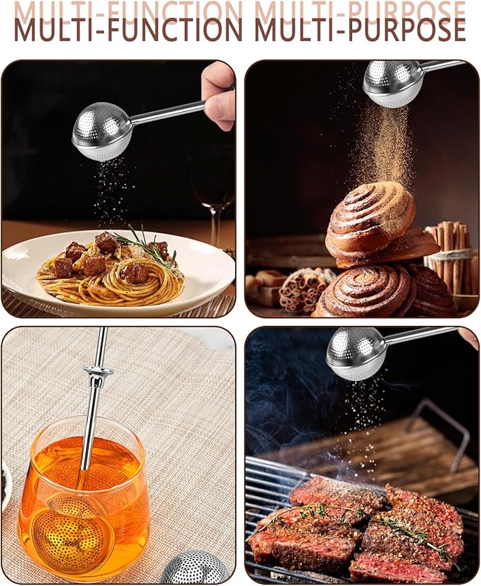 2 PCS Flour Sifter, Loose Tea Diffuser Portable Tea Strainer with Handle Tea Filter Powder Sugar Shaker Sifter Duster Baker's Dusting Wand Dispenser for Flour Spices Flour Sprinkler for Bread Baking
