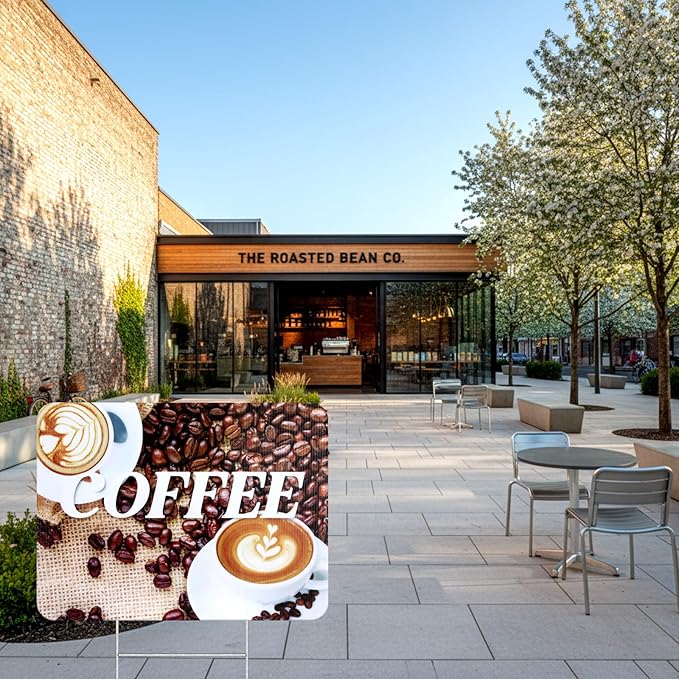 AceOrbit 3 Pcs 12"x16" Coffee Yard Signs with H Ground Stake for Coffee Station Waterproof Business Advertising Sign for Cafe Bar Restaurant Cafe Shop Dining Room Garden Decoration