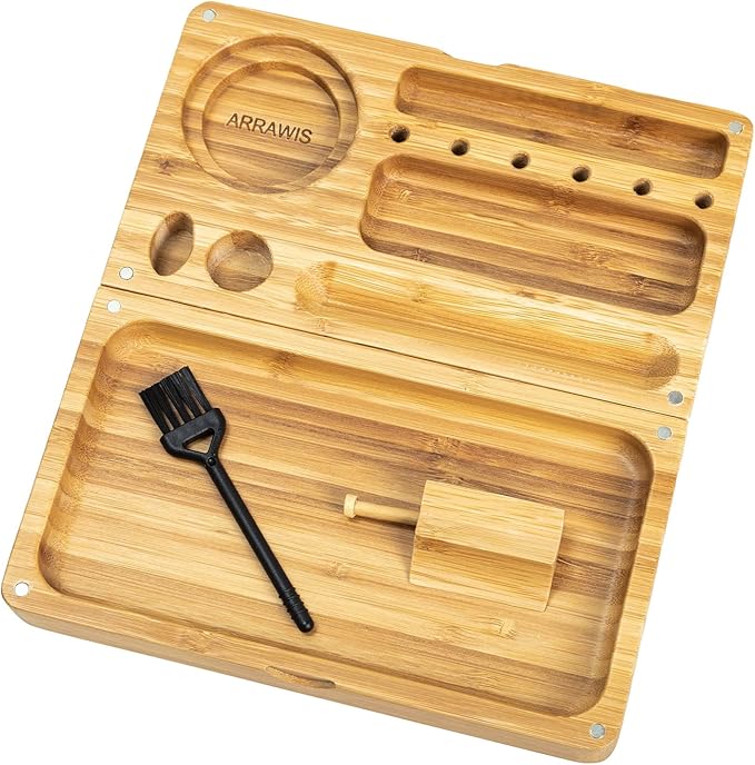 Foldable Bamboo Tray with Magnetic Lid - Easy to Clean - Portable, Perfect for Home Storage or Travel, Decorative-Tray - Gifts for Him