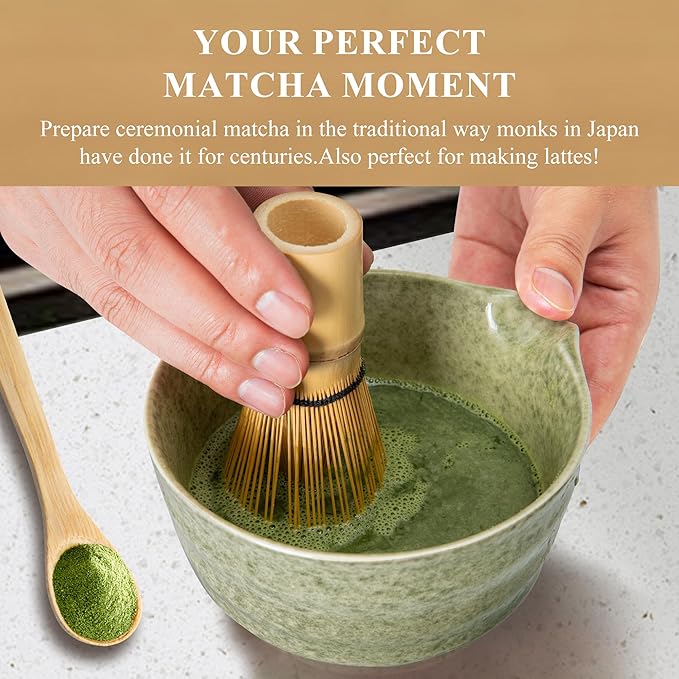 Matcha Whisk Set Glass, Matcha Making Kit Whisk (Chasen Holder), Glass Whisk Holder, Bamboo Scoop, Powder Starter Sifter, Spoon Japanese Tea Tools For Ceremony Gift