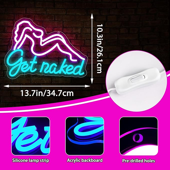 Get Naked Neon Sign for Wall Decor Pink Lady Body Neon Light Pretty Ladies Light Up Sign Pink Lights for Girls Room Bar Pub Party Birthday Preppy Wall Decor Aesthetic Size 13.8 * 10.3in（GLND348）