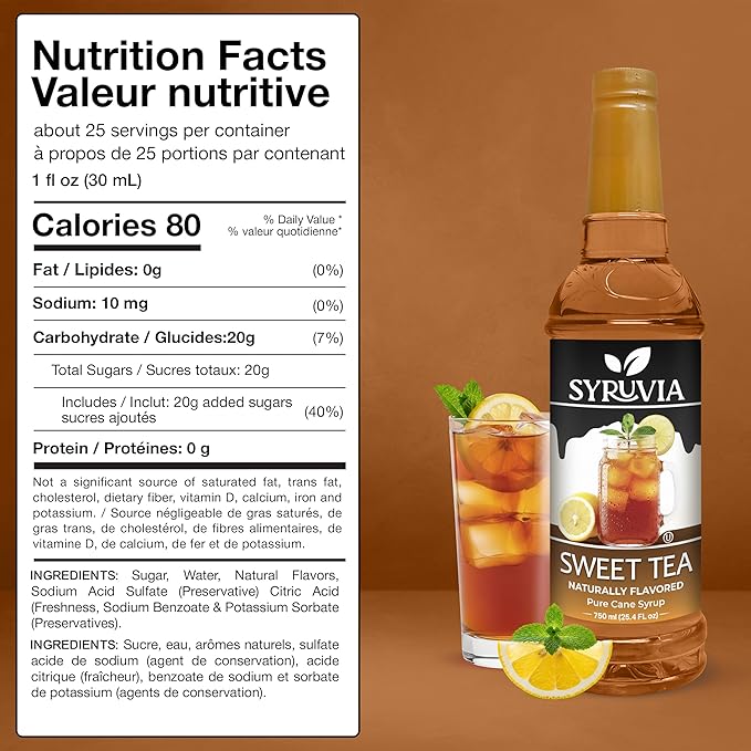 Syruvia Sweet Tea Syrup, Natural Flavors, Syrup for Drinks, Lattes, and Desserts – 25.4 fl oz